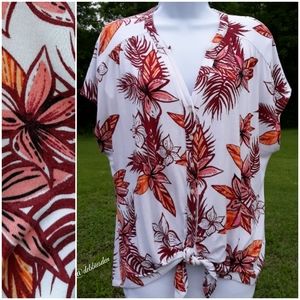 Apt 9 Tropical floral print tie waist top